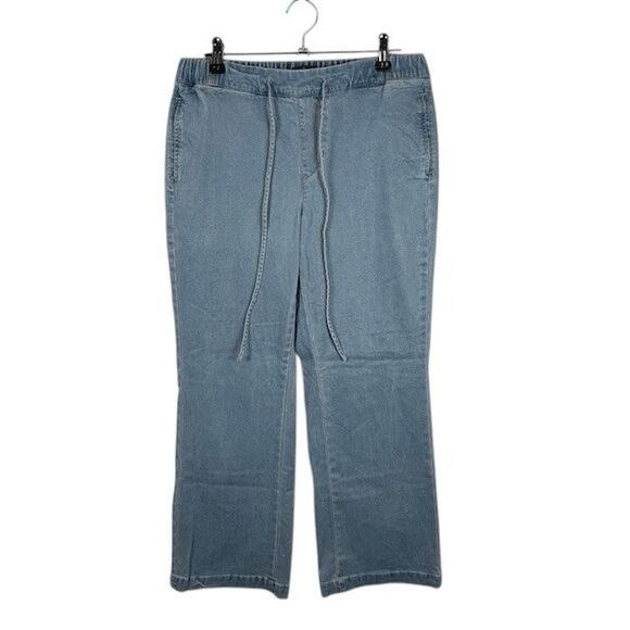 NYDY Jamie Chambray Relaxed Ankle Pants Drawstring Elastic Waist Size 2 - Picture 2 of 14